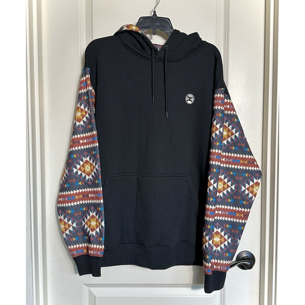 Hooey Men's Black XL Hoodie Colorful Geometric Design Sleeves Western Rodeo EUC